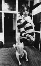 Posing with a chicken